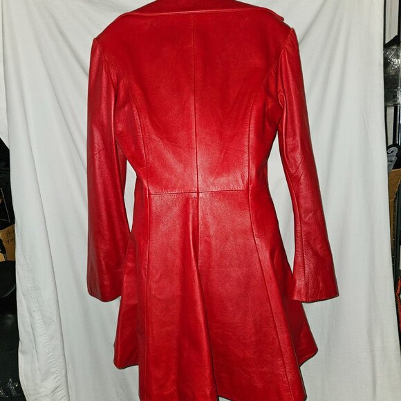 NEW Large Red Leather COAT JACKET FIT AND FLAIRE - Picture 2 of 14